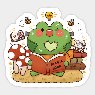 Cute Frogeinstein with Magic Spell Book Sticker